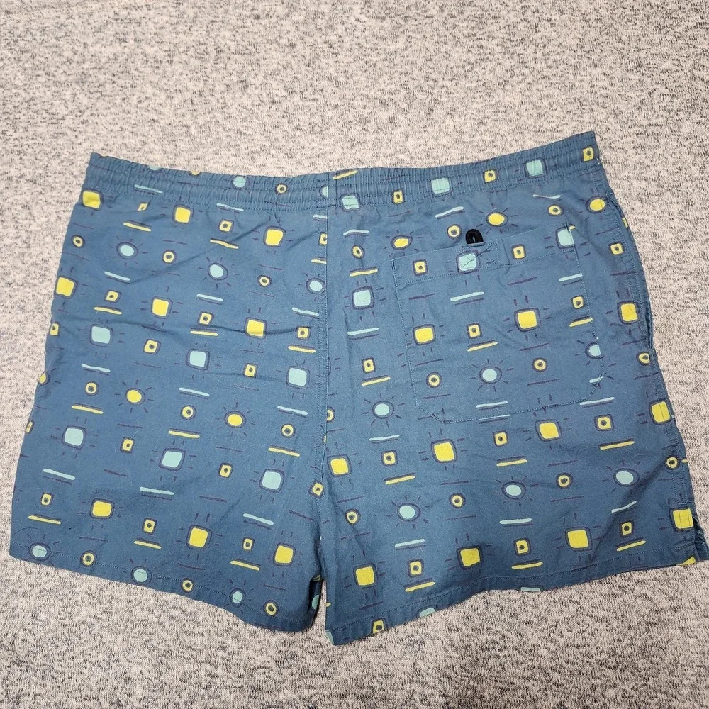 Vintage Mervyns Cheetah‎ Swim Trunks Mens M Blue Geometric Print 90s Cotton